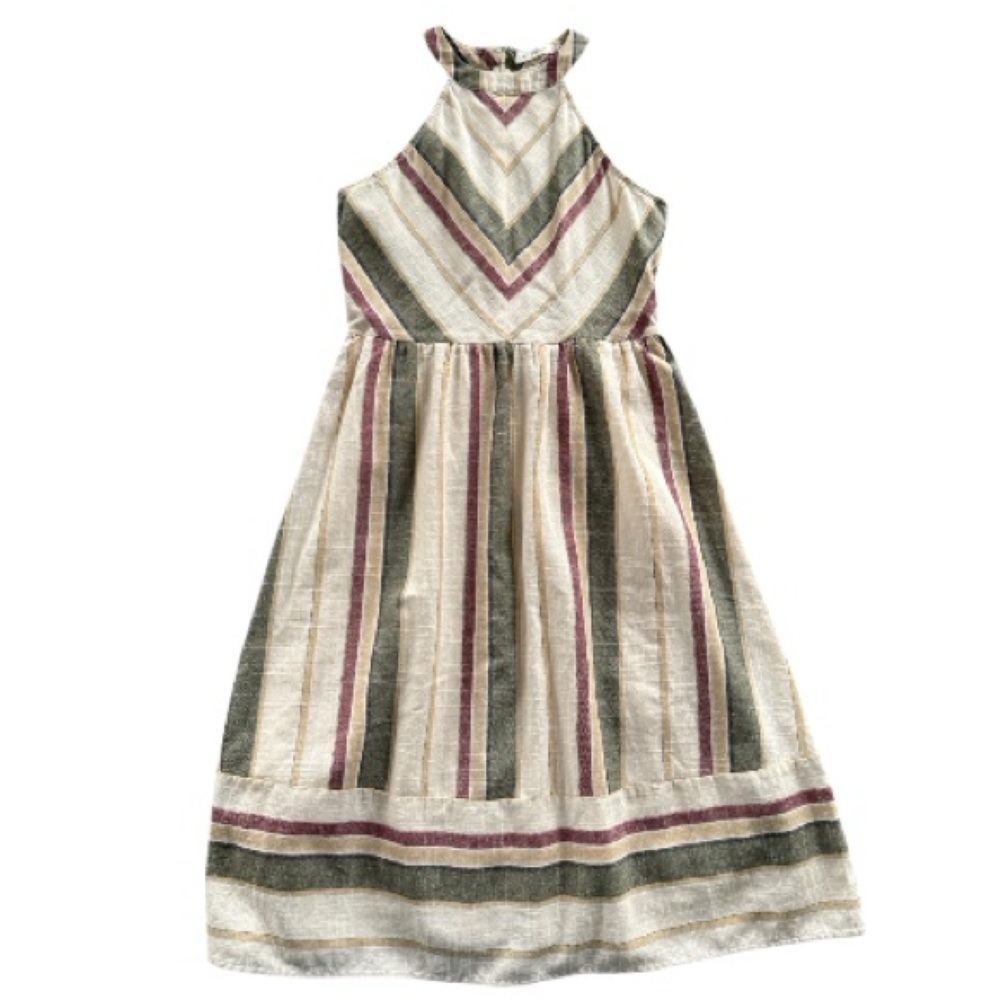 Blu Pepper Striped Midi Strapless Cotton Dress